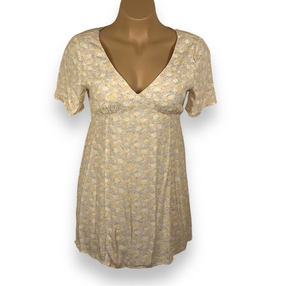 NEW XL ELODIE DRESS PASTEL STRAPPY BACK  PURPLE YELLOW FLORAL VNECK SHORT SLEEVE - Picture 1 of 14